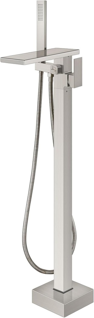 Aolemi Freestanding Bathtub Faucet Floor Mount Tub Filler with Handheld Spray Single Handle Free Standing Bathroom Faucets Swivel Flat Waterfall Spout Brushed Nickel