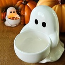 Resin Ghost Cookie Jar or Candle Holder, Halloween Kitchen Decor with Lid, Multipurpose Indoor Tabletop Decoration for Spooky Parties Treat Storage (White)