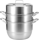 Stainless Steel Steamer with Glass Lid, Steamer Food Pot Set, 3 Tier Steamer Set, 38 x 28 x 28 cm