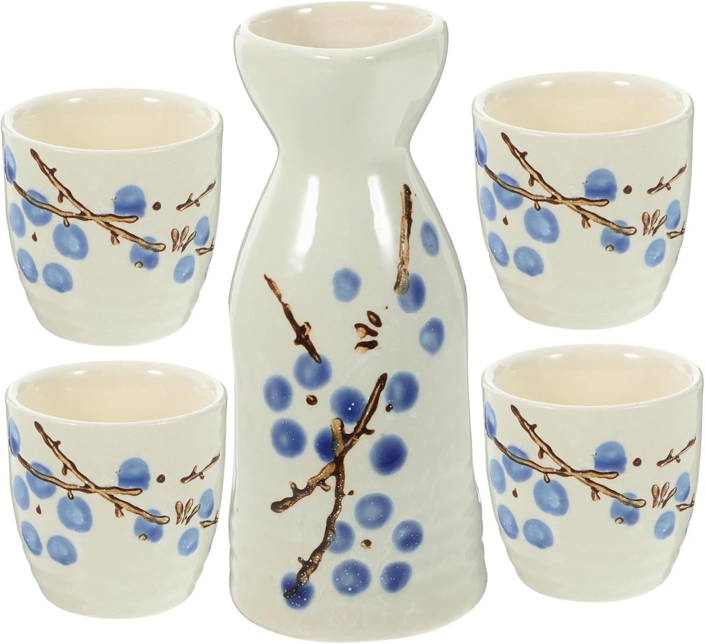 Ciieeo 1 Set Japanese Style Plum Blossom Ceramics Sake for Entertaining Includes Sake Pot and Cups Elegant Glazed Design for Home Bar Special Occasions