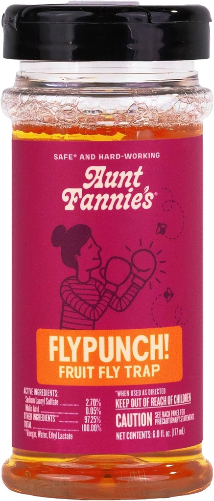 Aunt Fannie's FlyPunch Fruit Fly Trap for Indoor and Kitchen Use, Ready to Use, Made with Plant Based Ingredients, Safe Near Food, Each Bottle Lasts Up to 30 Days, Pack of 1