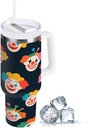 Cute Clown Horror Joker Tumbler with Handle 40 oz Travel Mug with Lid and Straw Stainless Steel Vacuum Insulated Water Bottle Cup for Iced Tea Coffee Cold Beverages Cup Holder Friendly