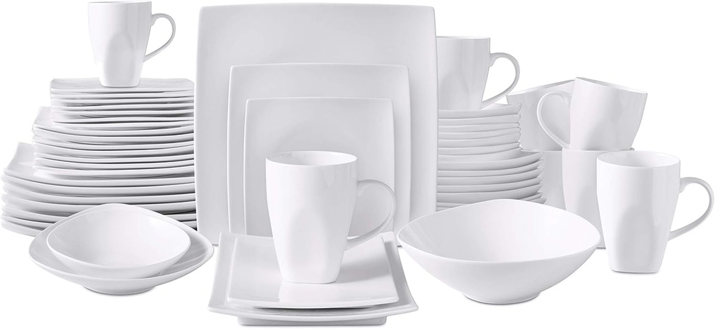 Bone China Square Shape, Elegance White 51pc Dinnerware Set