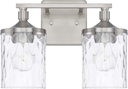 HomePlace Lighting 128821BN-451 Colton Mid-Century Clear Water Glass Bathroom Vanity Wall Light, 2-Light 200 Total Watts, 10" H x 13" W, Brushed Nickel