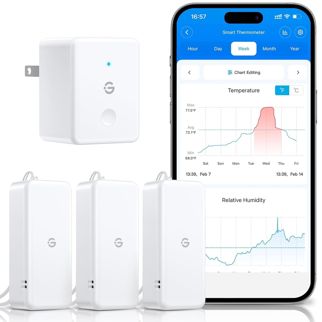 GoveeLife 2.0 WiFi Hygrometer Thermometer 3 Pack, Smart Humidity Temperature Sensor with App Notifications, Temperature Humidity for Bedroom, Wine Cellar, Basements(Only Support 2.4G Wi-Fi)