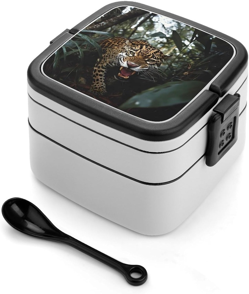 Angry Jaguartiger Tiger Portable Bento Box with Handle 2 Compartment Leak-Proof Stackable Lunch Box for Work Picnic Camping