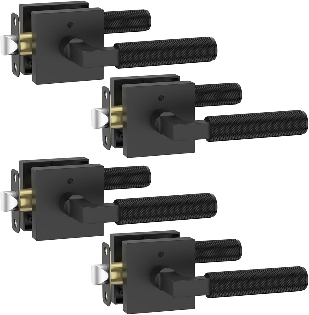 Asidrama 4 Pack Black Privacy Door Handles, Door Lever with Door Knobs Indoor for Bedroom or Bathroom, Heavy Duty Door Handles Interior with Locks for Left Right Sided Doors