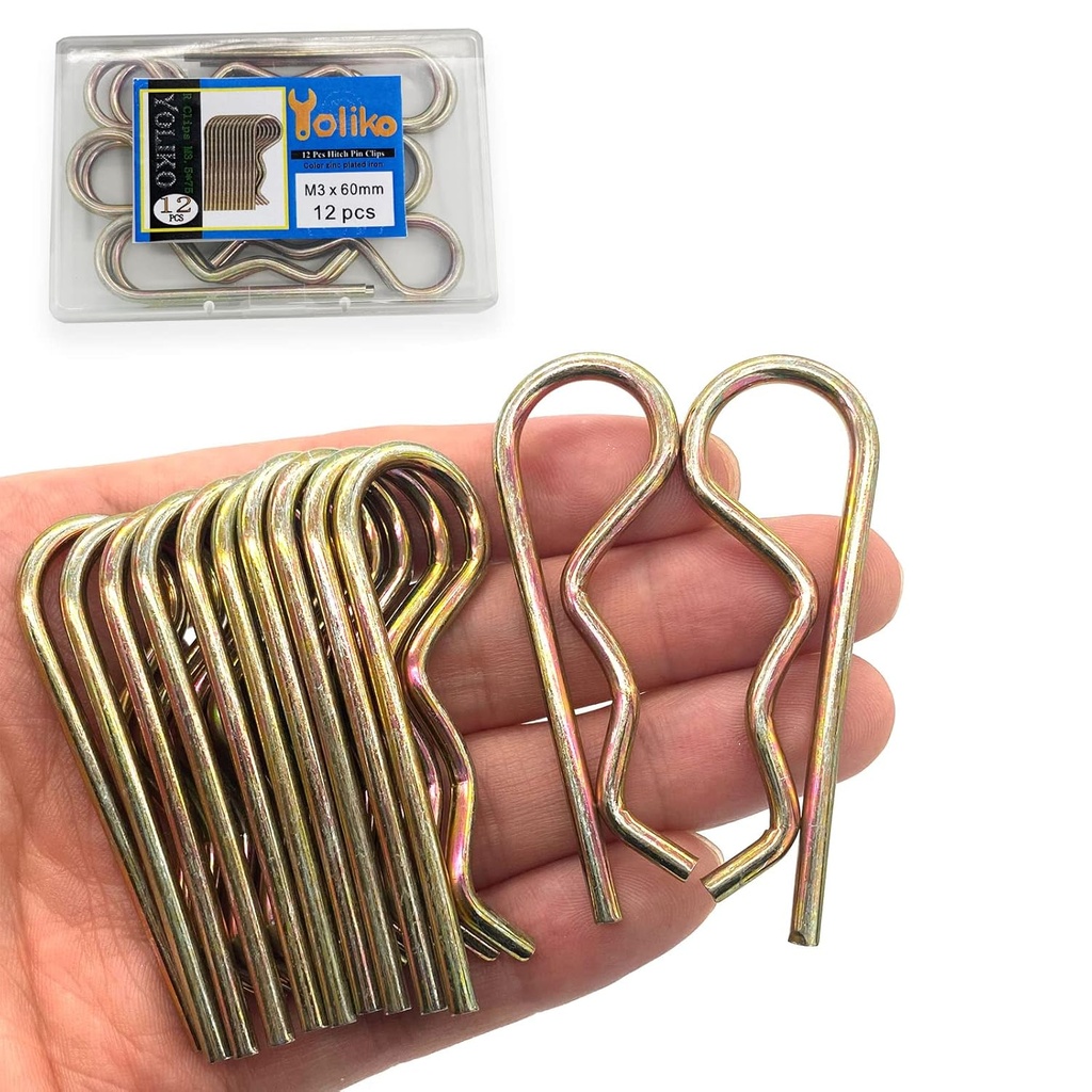 12 Pcs Heavy Duty Hitch Pins Clip R Clips Spring Retaining Wire Hair Pins Cotter Pin Strong Spring Tension Large Carter Pin R clip large for trailer Tractor Mower Carts Truck Color-Zinc M3x60mm