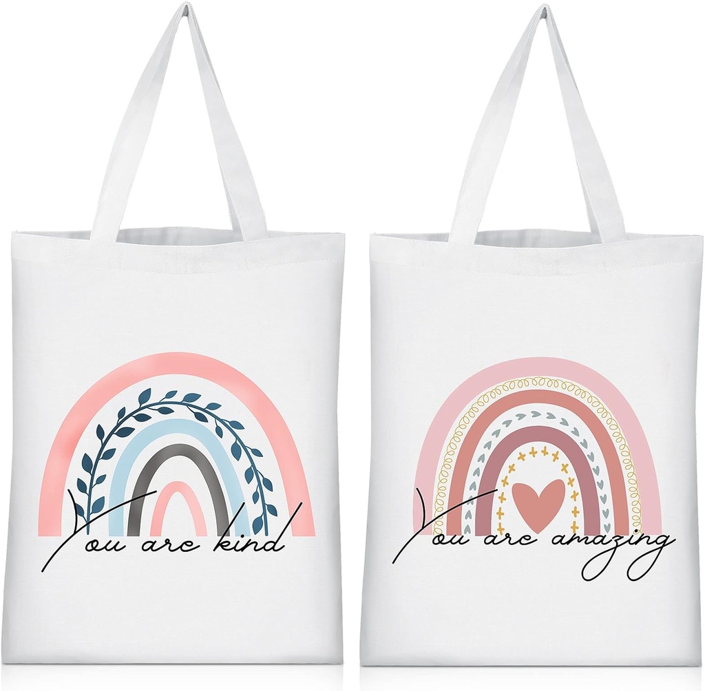 Sanwuta 2 Pcs Canvas Bags Inspirational Tote with Zipper Thank You Gift Bags for Women Teacher(Boho Style,16" X 13")