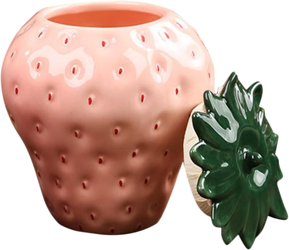 ABOOFAN Strawberry Cookie Jar with Lid Airtight Ceramic Canisters Food Storage Jar for Loose Leaf Tea/Nuts/Snack/Sugar for Kitchen Counter