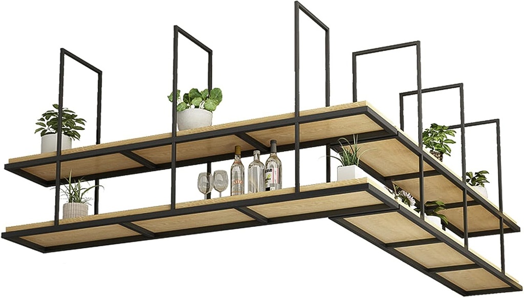 Hanging Rack/Flower Rack | Iron + Solid Wood | Retro Country Style | Kitchen, Restaurant, Bar, Wine Cellar, Storage Room, Storage Rack | Length 80/100/120cm