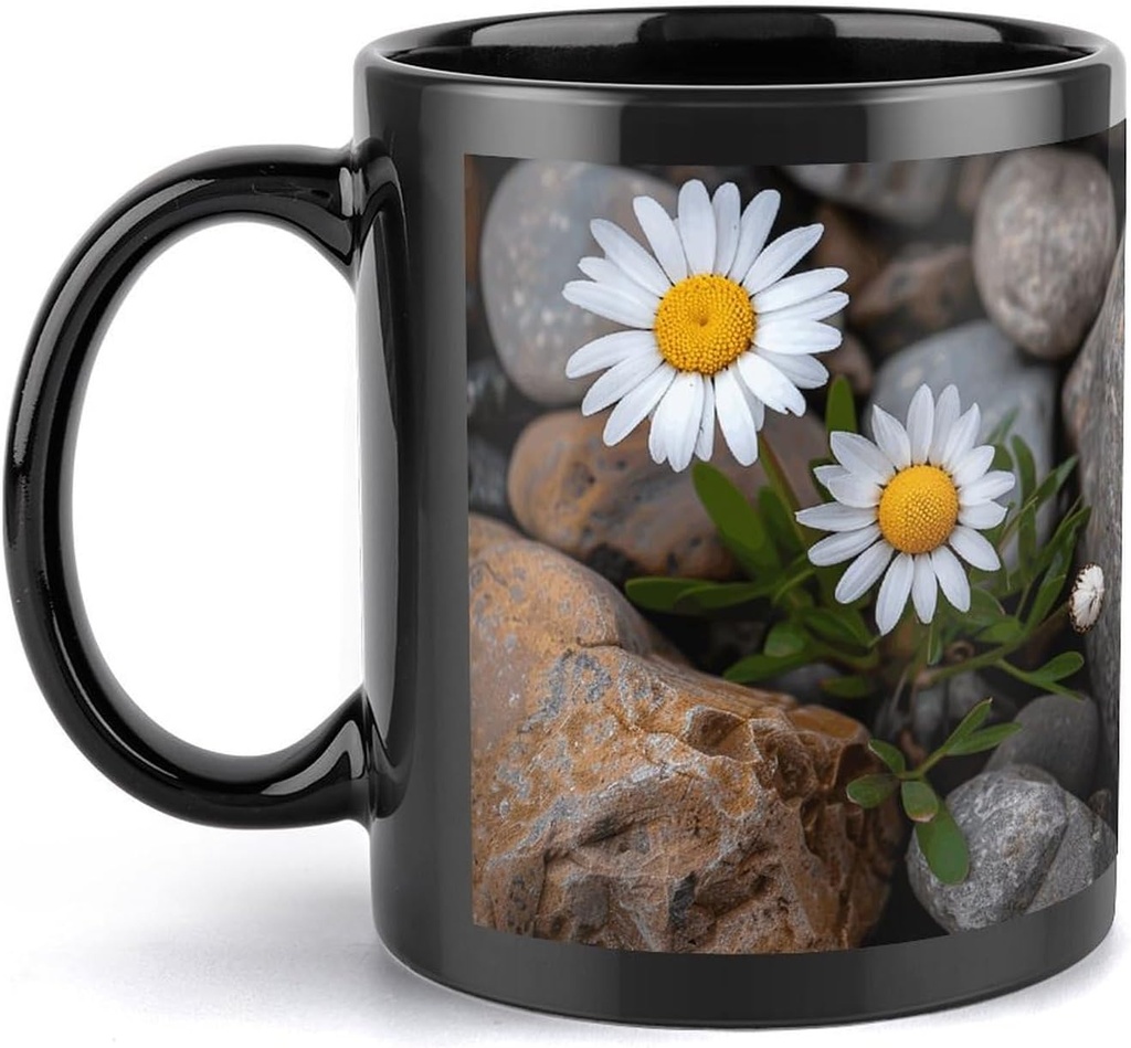 Daisies And Rocks Travel Mug Ceramic Large Ceramic Coffee Mugs with Handle, Porcelain Mugs- Perfect for Coffee Tea Espresso Other Beverages