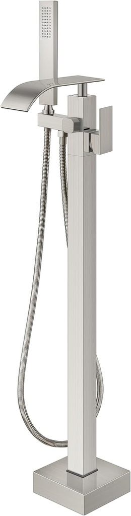 Aolemi Freestanding Bathtub Faucet Floor Mount Tub Filler Waterfall Free Standing High Flow with Handheld Shower Mixer Taps Swivel Spout Brushed Nickel