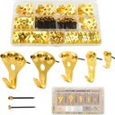 Picture Hangers, 181pcs Heavy Duty Picture Hanging Kit 5 Sizes Picture Hooks and 2 Sizes Picture Hanging Nails for Drywall Wooden Wall (Gold)
