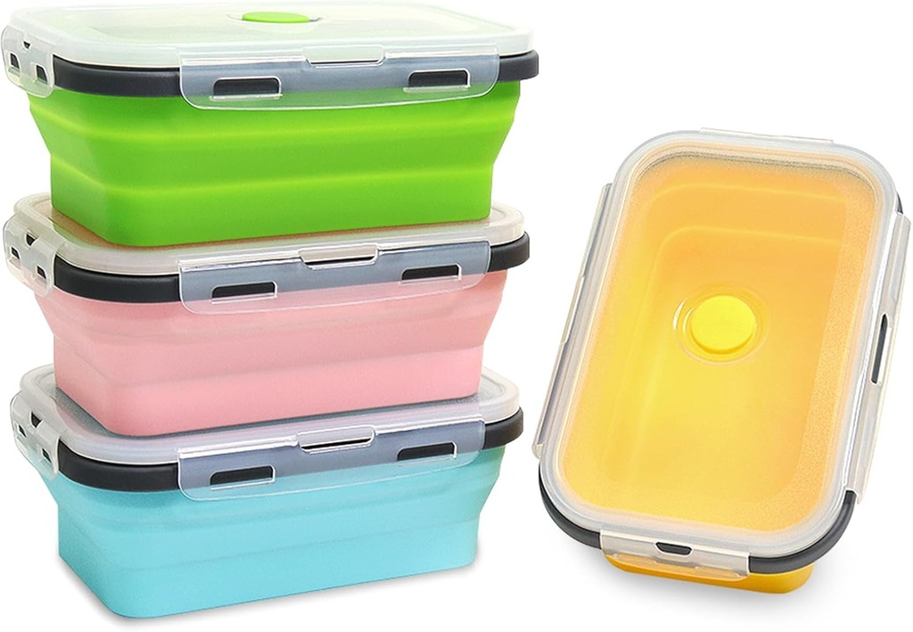 Collapsible Silicone Food Storage Container 4 Pack, Silicone Storage Containers for Snack, Fruit(27 Oz), Stackable, Space Saving