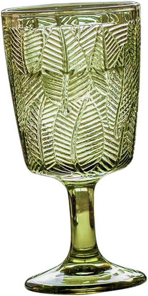 Unomor Embossed Glass Goblet Cup Vintage Cocktail Flute for Drinks Elegant Stemmed Drinkware for Parties Retro Green Leaf Design