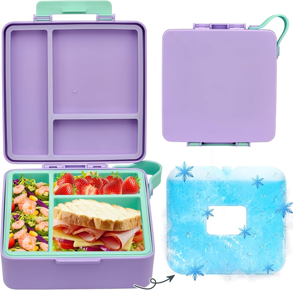 Chill Bento Lunch Box,Bento Box with Ice Pack,Leak Proof 6-Compartment Lunch Container,Ice Pack Detachable Lunch Box BPA Free, Microwave & Dishwasher Safe (Purple)