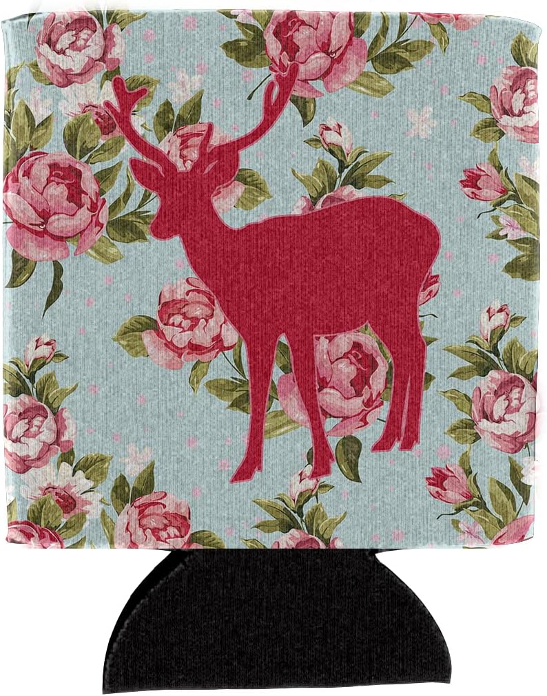 Caroline's Treasures BB1012-RS-BU-CC Deer Shabby Chic Blue Roses Can or Bottle Hugger, Blue Cooler Washable Drink Sleeve Collapsible Beverage Insulated Holder, Can Hugger, Multicolor