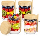 16 Oz Overnight Oats Containers with Bamboo Lids 4 Pack Mason Glass Jars with Airtight Lids and Spoons Food Containers Storage for Meal Prep Chia Pudding Snacks Yogurt Sugar Spice
