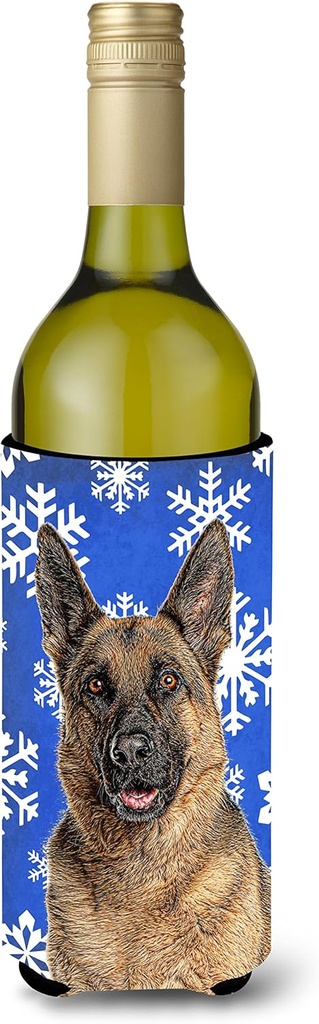 Winter Snowflakes Holiday German Shepherd Wine Bottle Beverage Insulator Hugger KJ1180LITERK