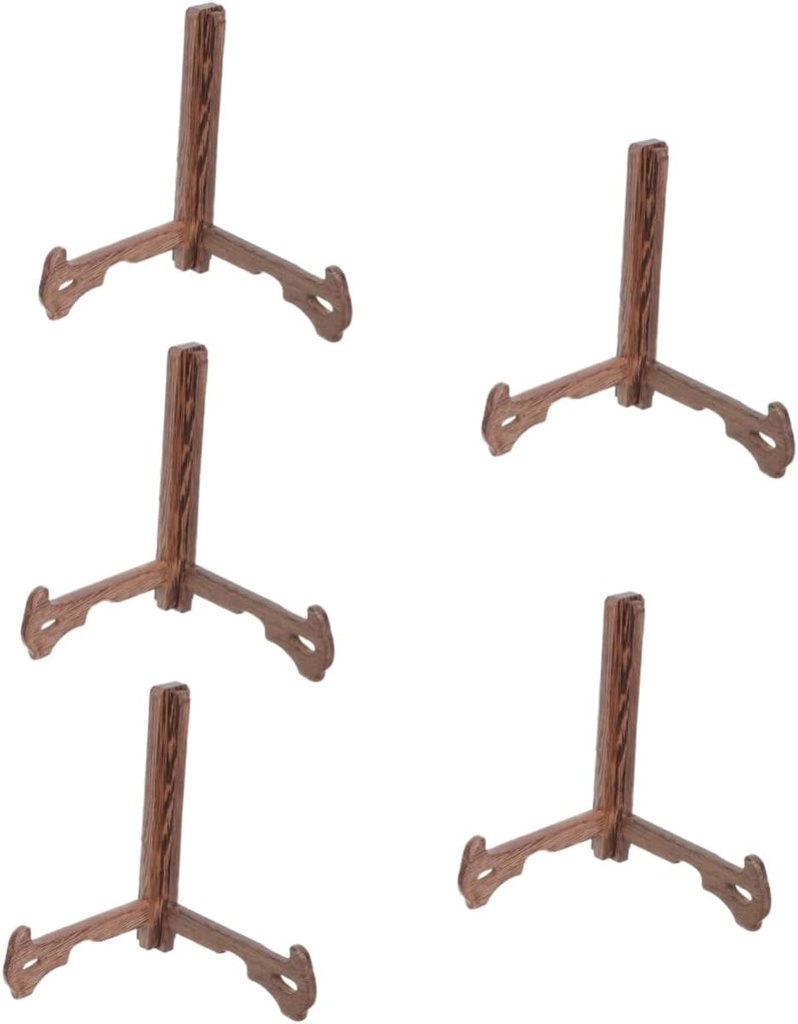 Cabilock 5pcs Wooden Plate Stand Holder Display Rack for Home Office Plate Bracket Stable and Storage Rack