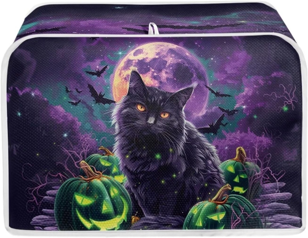 UNICEU Moon Cat Pumpkin Print 4 Slice Toaster Cover Universal Size Kitchen Appliance Protector Stain Resistant Kitchen Accessories Decor