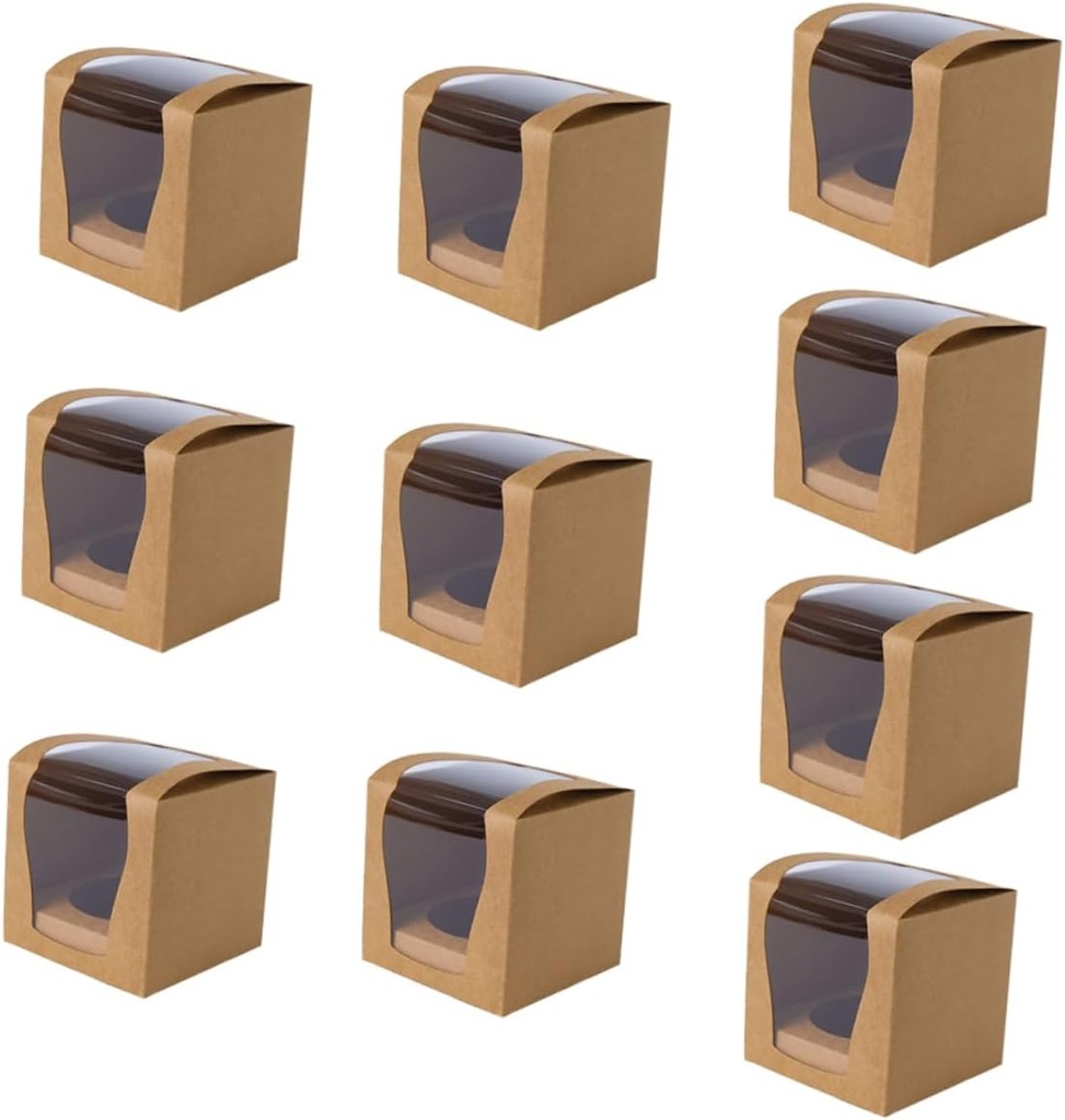 10pcs Paper Cake Packing Box Portable Large Capacity Cake Carrier Natural Dessert Box