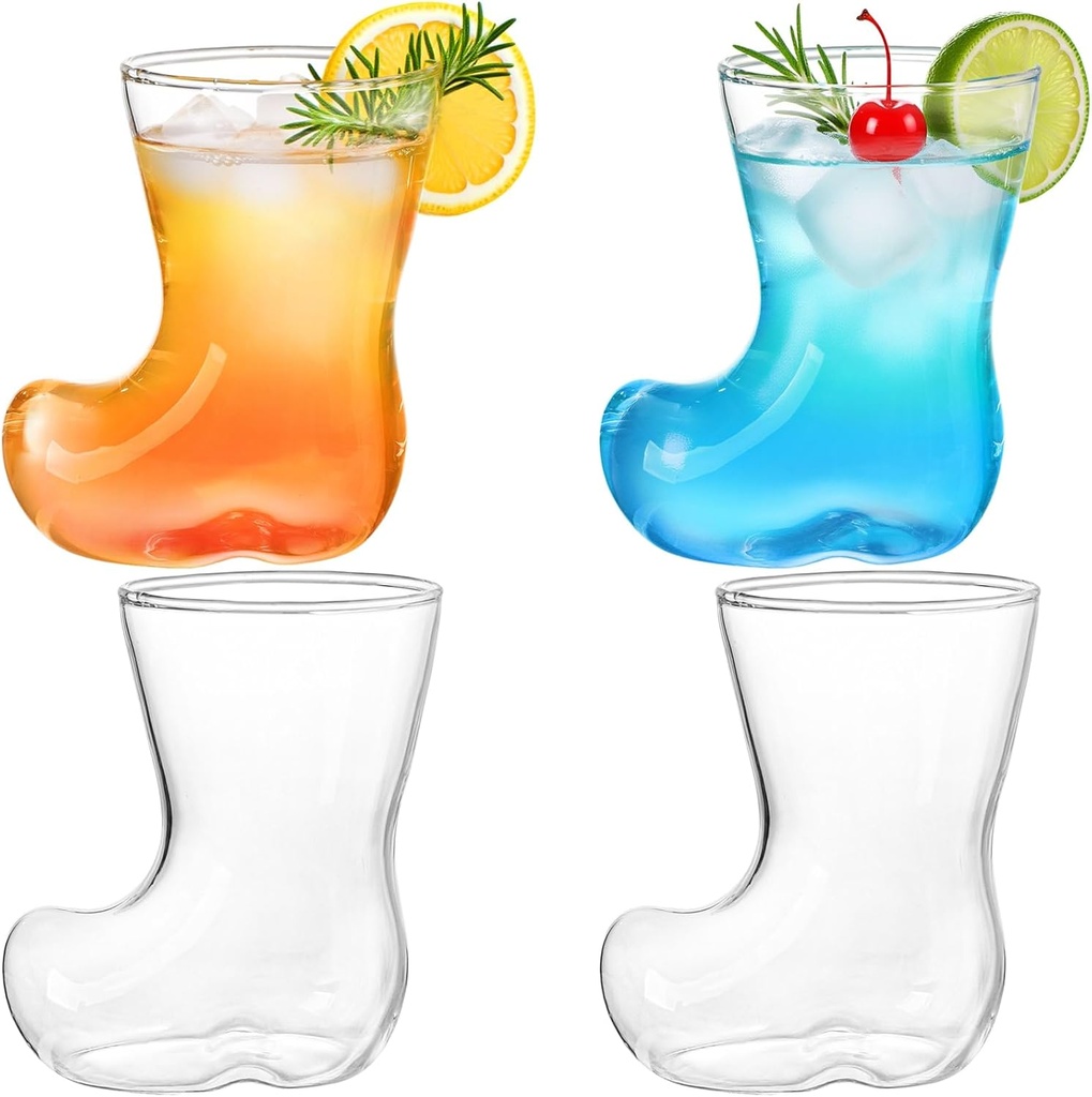 Youeon 12oz Boot Shaped Drinking Glasses Set of 4, Novelty Cowboy Beer Glasses, Fun Cocktail Juice Cups for Hot & Cold Drinks, Party, Bar, Oktoberfest, Western Theme Decor