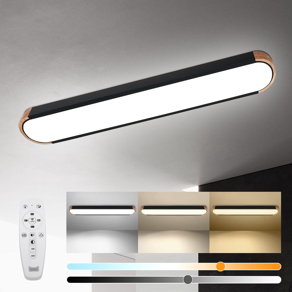 EDISLIVE Dimmable LED Ceiling Light with Remote Control 37.4in 3000K-6000K Minimalist Modern Wood Flush Mount Ceiling Light Low Profile Light Fixture Black