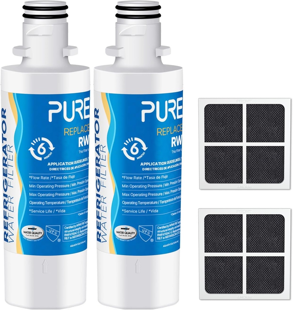 PUREPLUS ADQ747935 Replacement for LG LT1000P MDJ64844601 Kenmore Elite 9980 LT1000, LT1000PC, ADQ74793501 LMXS28626S, LMXS30796S Refrigerator Water and LT120F Air Filter, Model: RWF4700AC, 2Pack