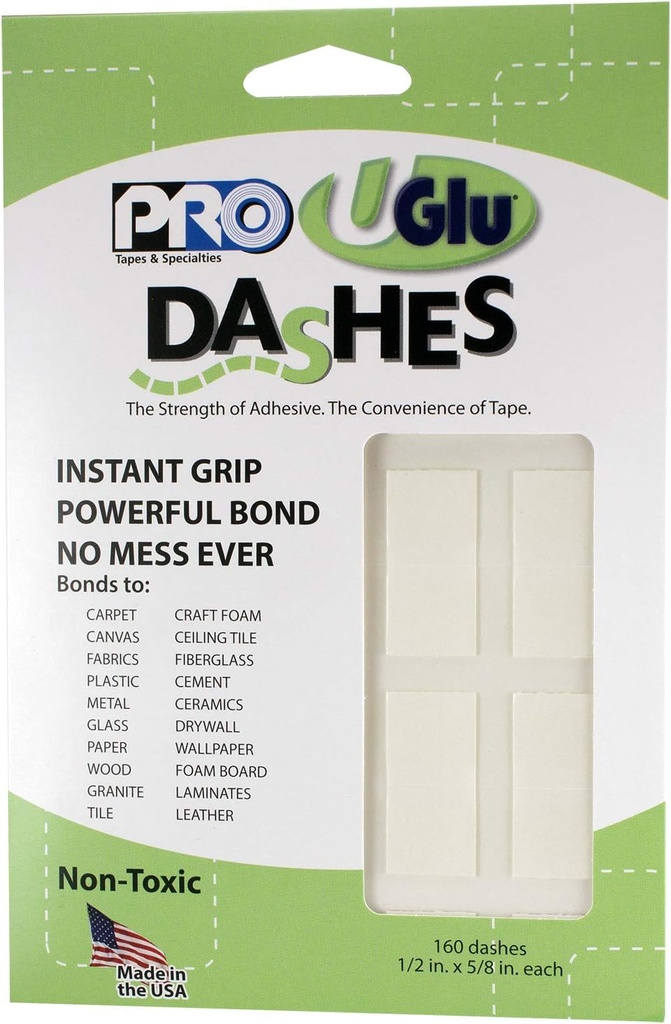 Pro Tapes & Specialties 306UGLU600 UGlu Dash Sheets, 1/2 in. x 5/8 in. dashes / 160 dashes per Pack, Clear