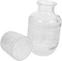 IMIKEYA Stylish Embossed Glass Water Bottle Set 600ml 160ml Vintage Carafe with Cup for Cold Drinks Iced Tea and Juice for Home and Nightstand Use