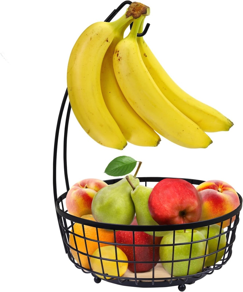 Modern grid farmhouse Black fruit bowl with banana tree