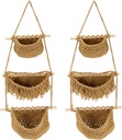 2 PCS 3 Tier Detachable Hanging Baskets, Cotton Woven Hanging Fruit Basket, Brown Handmade Wall Fruit Holder Hanging Organize Basket for Kitchen,Home Storage