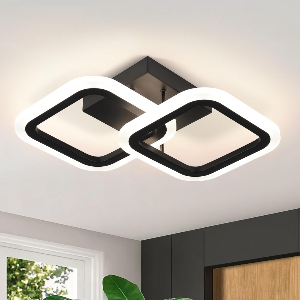 CANEOE Black Led Ceiling Light,4500K Daylight White Modern Hallway Light Fixtures, Acrylic Indoor LED Ceiling Light Fixtures for Hallway Bathroom Kicthen Balcony Closet