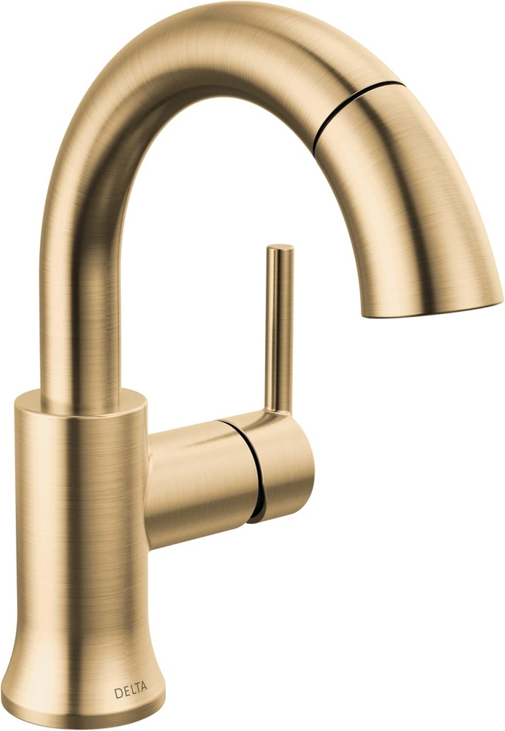 Delta Faucet Trinsic Pull Down Bathroom Faucet, Bathroom Pull Out Faucet, Gold Single Hole Bathroom Faucet with Pull Down, Bathroom Sink Faucet Magnetic Docking, Champagne Bronze 559HAR-CZPD-DST