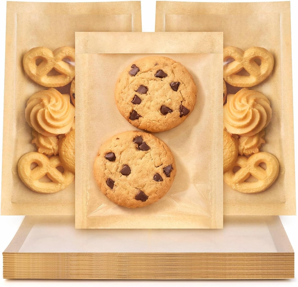 200 Pack Heat-Sealable Paper Cookie Bags with Seal, 5.1 x 7.5 Inch Small Bakery Bags with Window Clear Front Individual Pastry Bag for Brownie, Cookie, Dessert