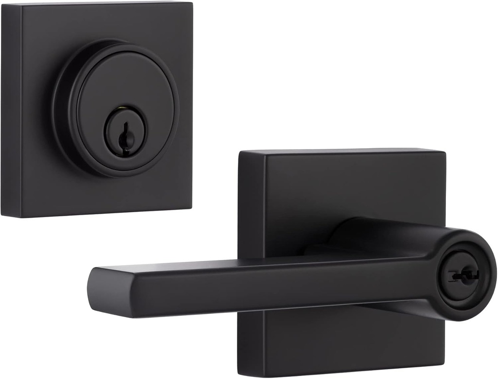 Miseno MLK2022 Lorton Flat Bar Single Cylinder Keyed Entry Door Lever Set with Deadbolt - Matte Black