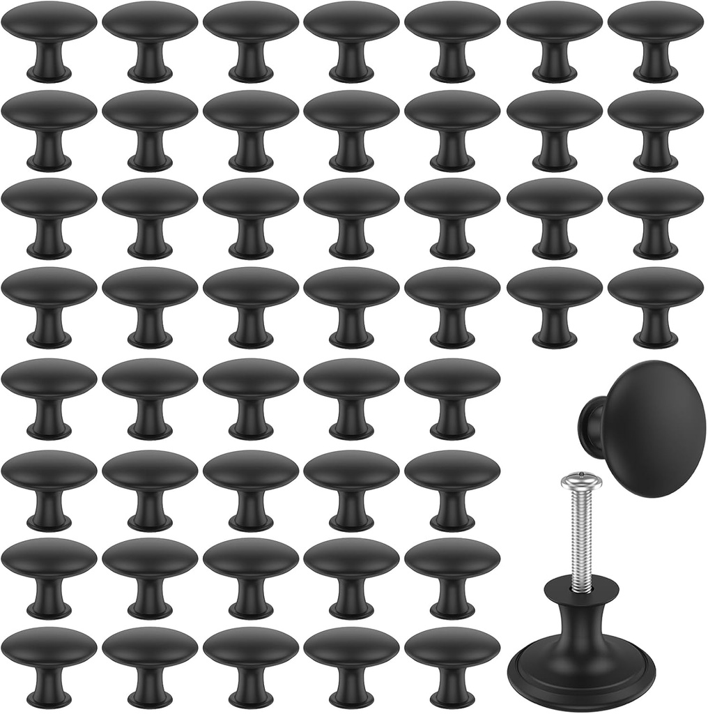 50 Pack Zinc Alloy Black Round Cabinet Knobs Drawer Knob Set 1-1/6 Inch Cabinet Rustproof Dresser Knobs with Screws Modern Decorative for Kitchen Cabinets Dresser Furniture