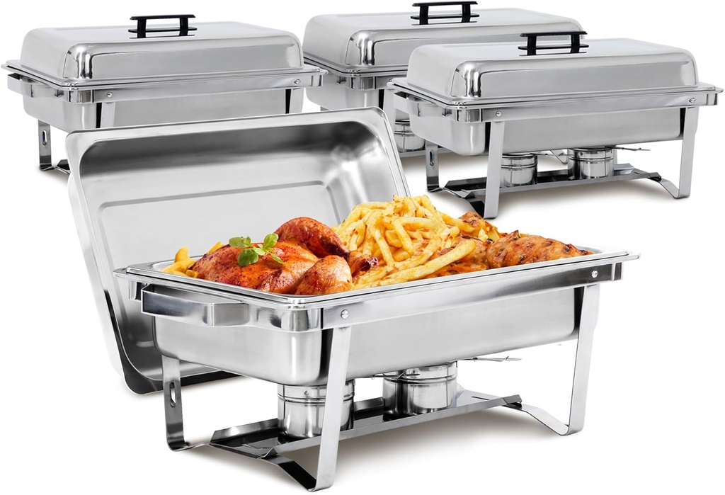 SUPER DEAL 4 Pack 9QT Food Warmer, Rectangular Chafing Dish Buffet Set w/Foldable Frame Legs, Stainless Steel Full Size Chafer Dish for Parties
