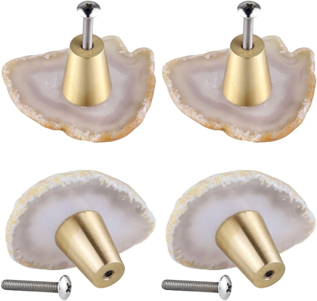 mookaitedecor Agate Slice Cabinet Knobs with Screws Set of 4, Drawer Pull Handles Dresser Wardrobe Cupboard Decorative