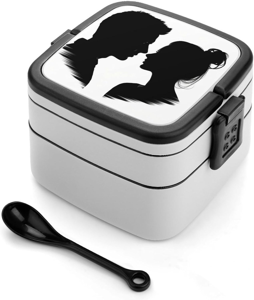 Bento Lunch Box for Women Lunch Containers for Adults Couple Face Silhouette Double Layered Lunchbox Large Capacity Bento Box with Cutlery for Work Picnic Camping Travel