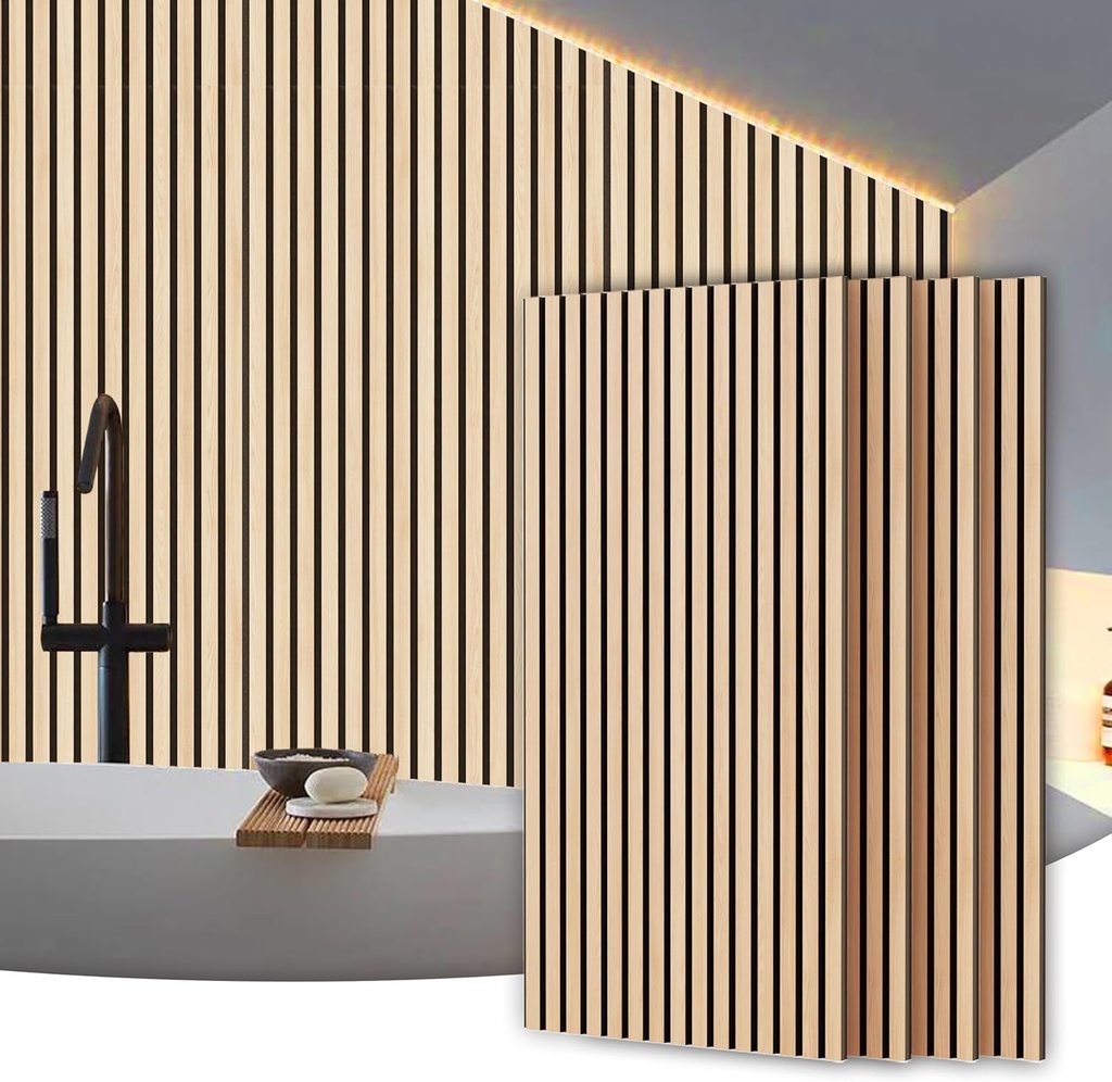 4-Pack 47.2" x 23.6" 3D Slat Wall Panels, Wide Fluted Soundproofing Acoustic Panels for Wall and Ceiling Decor, Farmhouse Accent Wall Paneling for Home and Apartment, Oak
