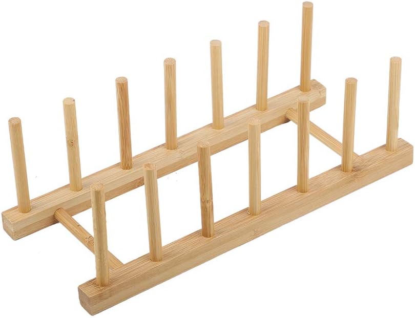 Wooden Dish Racks Plate Stand Holder Drying Rack Vertical Drainer Kitchen Cabinet Organizer for Dish Pots Lids Bowls Cups Cutting Boards Book Display Shelf