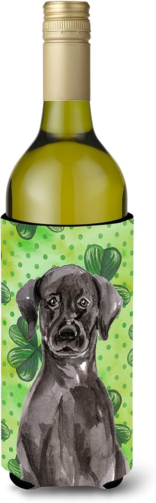 Caroline's Treasures BB9538LITERK Black Labrador St. Patrick's Wine Bottle Hugger Bottle Cooler Sleeve Hugger Machine Washable Collapsible Insulator Beverage Insulated Holder