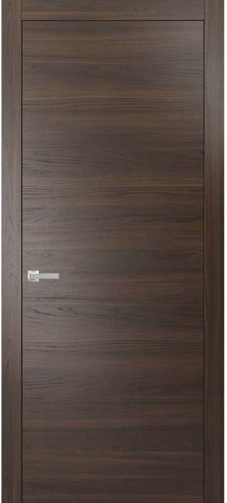 Modern Solid Interior Pre-Hung Door with Handle | Planum 0010 Chocolate Ash | Single Regural Panel Frame Trims | Bathroom Bedroom Sturdy Doors-30" x 80"