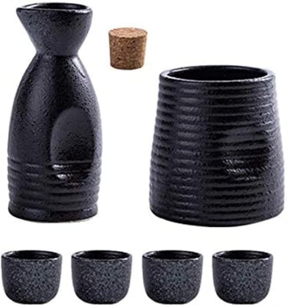 5 PCS Sake Set with Warmer, Traditional Ceramic Sake Sets with Sake Serving Bottle, Sake Bottle, 4 Sake Cup and Warmer, Gifts for Men-A