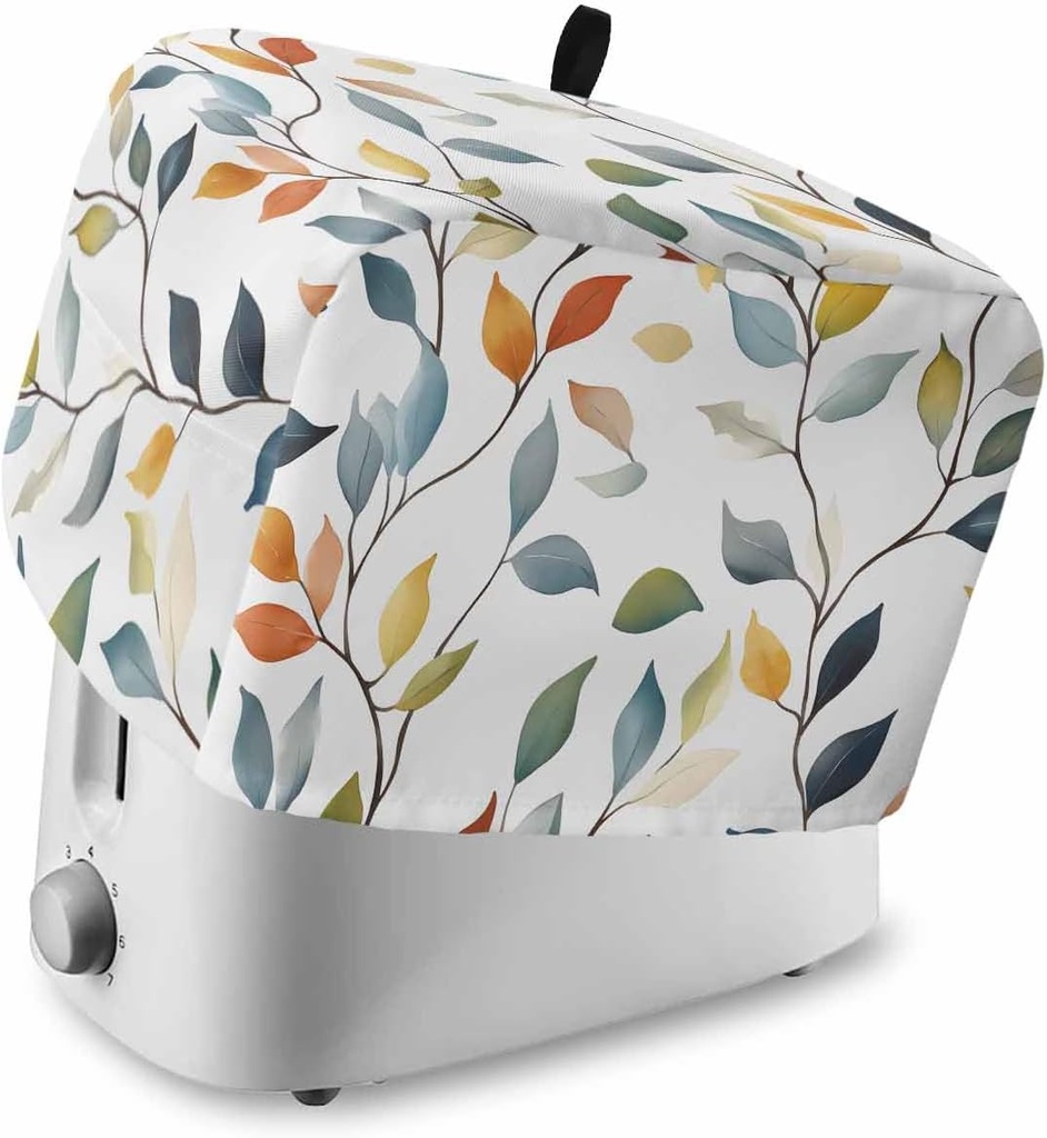 Colorful Leaf Toaster Cover 2 Slice, Small Kitchen Appliance Covers, Pastoral Botanical Summer Spring Toaster Oven Cover with Loop, Bread Machine Cover Polyester Dust Cover Protection