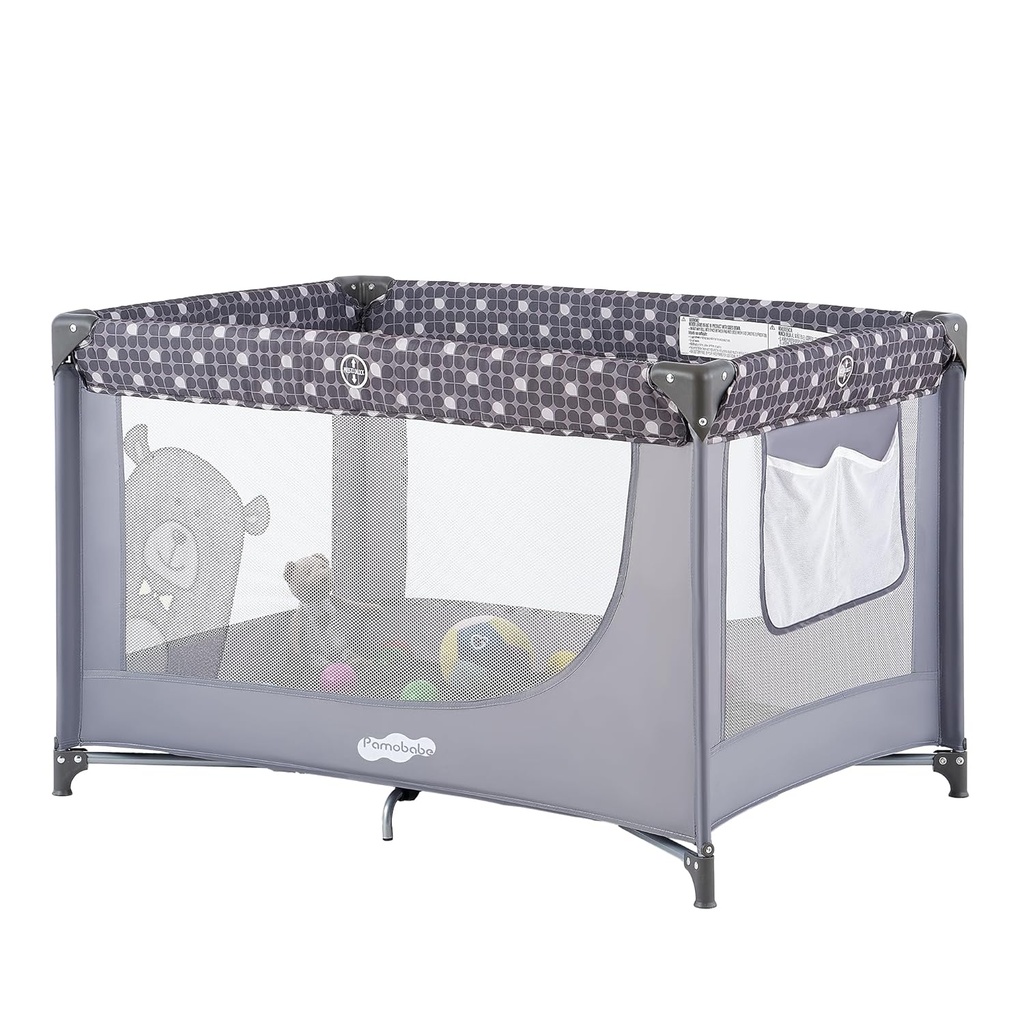 Pamo Babe Portable Crib Baby Playpen with Mattress and Carry Bag Grey