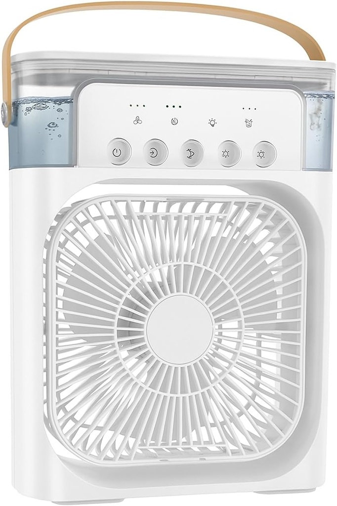 3-in-1 Mini Mist Fan with Humidifier and 7-Color LED Light, USB Powered, No Battery, 3 Wind Speeds, Compact Air Cooler for Car, Desk, Home, Travel, Office – Small Size
